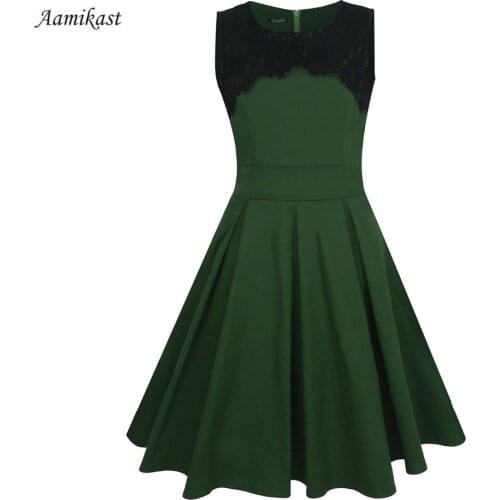 Aamikast Women Dresses Lace Summer Dress 1950s 60s Vintage Retro Rockabilly Swing Party With Belt A-line Dresses