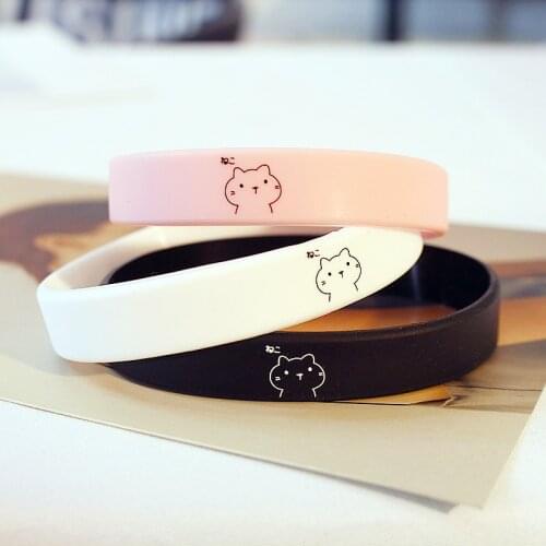 Cute Cat Silicone Bracelet Simple Sweet Animal Wrist Band for Women Men Girls Gifts Wristband 1pc