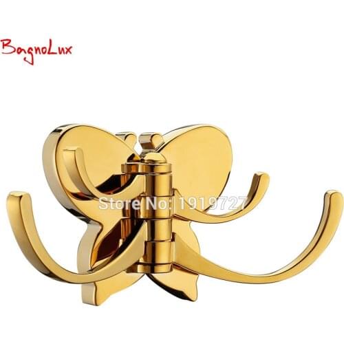 100% Metal Butterfly Shape Bathroom Door Coat 4 Bath Robe Hooks Chrome Brushed Nickel Titanium Gold Bathroom Wall Mounted Hanger