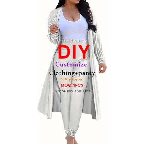 2021 Customized Your Image Womens Long-Sleeved Cloak Trousers Spring Clothing 2 Sets DIY Logo Ladies Plus Size 4XL Dropshipping