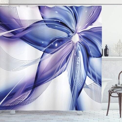 Abstract Shower Curtain Geometrical Smoke Like Striped Huge Flower Floral Design Work of Art Bathroom Decor Set with Hooks 70"