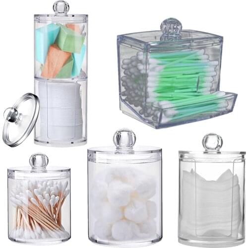 Acrylic Storage Box Transparent Round Qtip Storage Holder Container Cosmetic Cotton Pad Ball Swab Organizer Jewelry Dispenser
