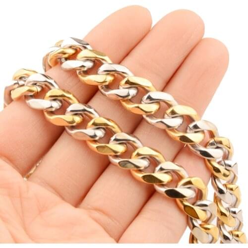 Biker Retro Buckle Cuban Chain Mens Womens Jewelry Necklace Or Bracelet 10mm Stainless Steel Silver Color And Gold Color Smooth