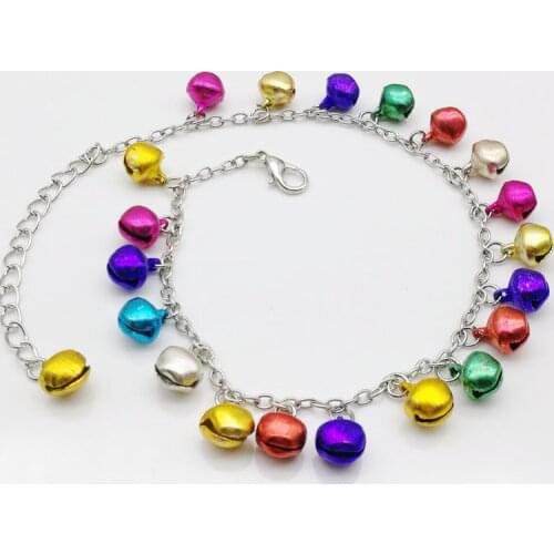 Free Shipping Wholesale 6PCS Fashion Mix Color/Multicolor Jingle Bells Dangle Charms Metal Anklet Bracelet, Ankle Bracelet