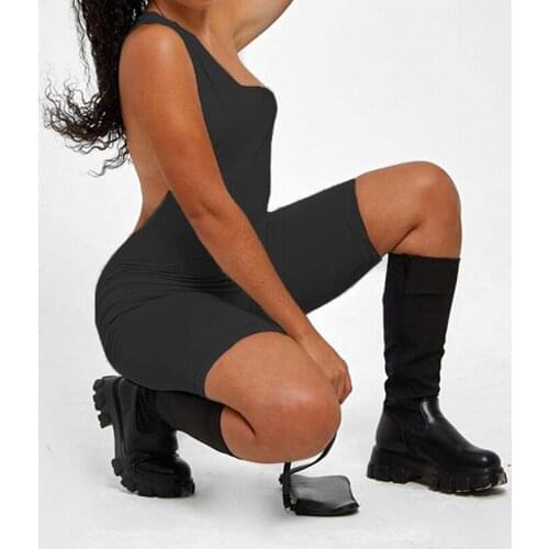 BKLD Casual Backless Sleeveless One-shoulder Playsuits Fashion Sports Jumpsuit Shorts Solid Skinny Women New Style Rompers 2021