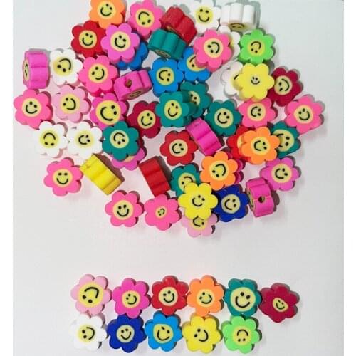 50pcs 10mm Colorful Flower Smiley Polymer Clay Spacer Smile-Face Beads For Jewelry Making DIY Bracelet Necklace Accessories