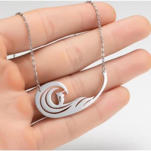 Stainless Steel Choker Personalize Surf Necklaces for Women Men In the Wave Surfing Necklace Unisex Male 2020
