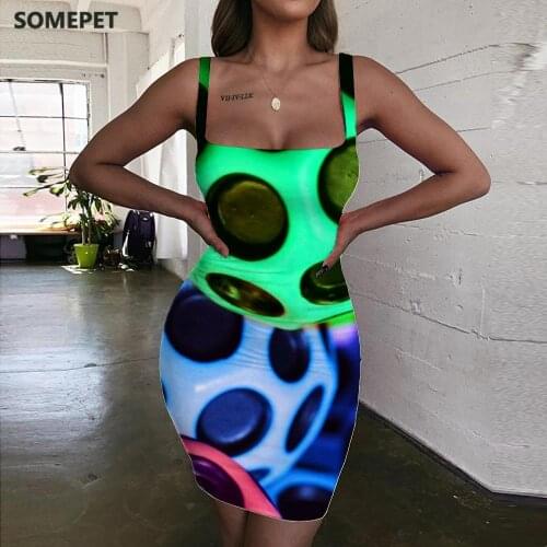 SOMEPET Colorful Dresses Women Novel Ladies Dresses Pattern Bodycon Dress Harajuku Vestido Sexy Womens Clothing Mini Evening