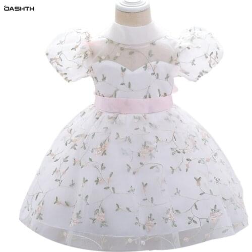 OASHTH Childrens skirt new baby one-year-old dress girl princess puffy dress embroidered western style dress skirt