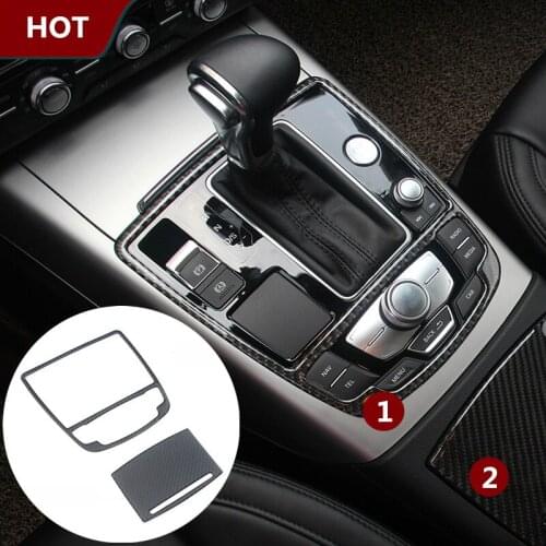 For Audi A6 C7 Carbon Fiber Gear Box & Water Cup Holder Panel Cover 2012-2015 2pcs Car Accessories Interior Car Decor Car Trim