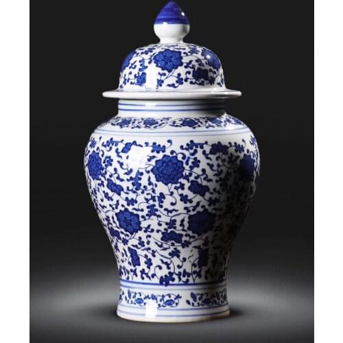 Jingdezhen Porcelain Handmade Ornaments Blue And White Porcelain Ginger Jar Storage pot ceramic temple jar vase