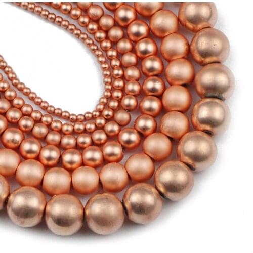 HGKLBB Rose Gold Natural Matte Hematite Stone Round Spacer Loose Beads For Jewelry Making Diy bracelet wholesale 2/3/4/6/8/10mm