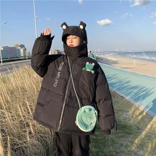 Fun Frog Cotton Coat 2021 Female Winter Trend Hooded Cartoon Cute Doll Niche Design Sense Of Warmth New Outerwear Parka