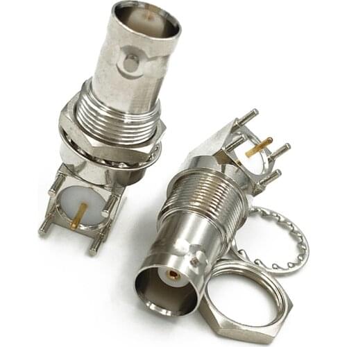 2pcs /lot BNC Coaxial Connector BNC Female socket bulkhead Right Angle PCB Mount BNC Connector CCTV connector