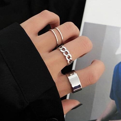 3PCS/SET Titanium Steel Rings Women Personality Jewelry Wave Pattern Shape Hip-hop Adjustable Open End Finger Joint Decoration