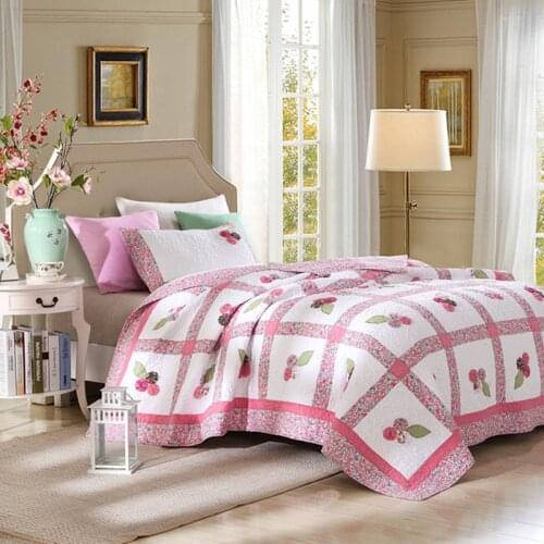 3D Applique Bedspreads on the Bed Kids Quilts 2PCS Handmade Patchwork Cotton Bed Cover Pillowcase Pink Girls Coverlet CHAUSUB