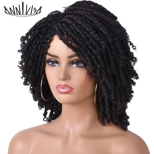 Short Soft Dreadlock Synthetic Wigs For Black Women Afro Kinky Curly Hair With Bangs Ombre Brown Crochet Twist Hair Annivia