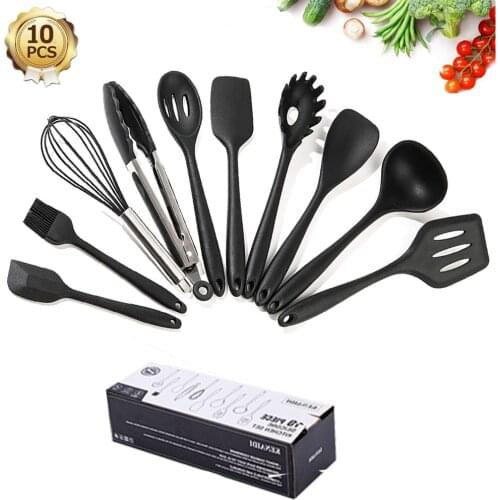 Kitchenware Silicone Kitchen Utensils Set Non-stick Cooking Tools Spoon Spatula Ladle Egg Beaters Tools Gadget Accessories Black