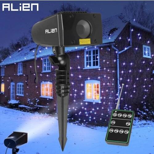 ALIEN 7 Color Motion Static Outdoor Christmas White Star Laser Projector Lights Holiday Waterproof Xmas Tree Garden Shower Light
