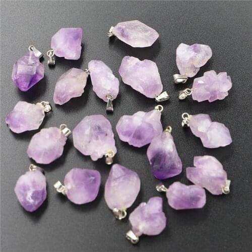 Hot Selling Natural Stone Purple Amethysts Irregular Shape Pendants for Healing Crystals Stones Jewelry Making 20pcs Wholesale
