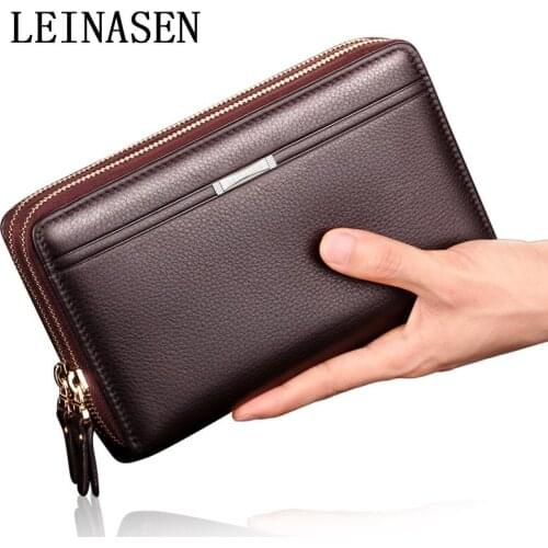 Multi-card mens clutch bag double zipper large capacity mens business bag clutch bag mens folder card bag wallet clutch purse
