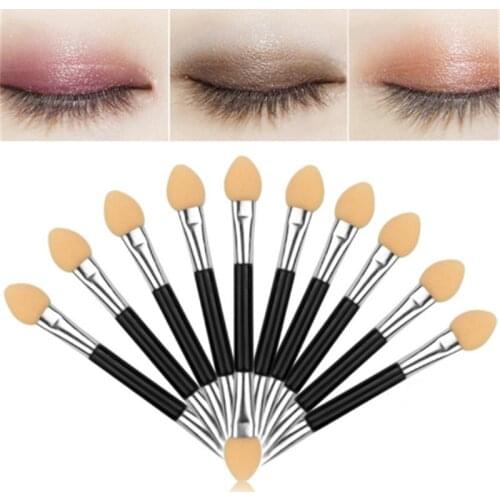 New 10pcs Eyeshadow Applicator Pro Sponge Double Ended Make Up Supplies Portable Eye Shadow Brushes Nail Mirror Powder Brush