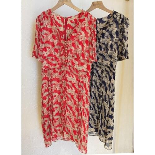 Women Dress2020 Spring and Summer New Dress Fashion Casual Printed V-neck Retro Loose Mini Dress