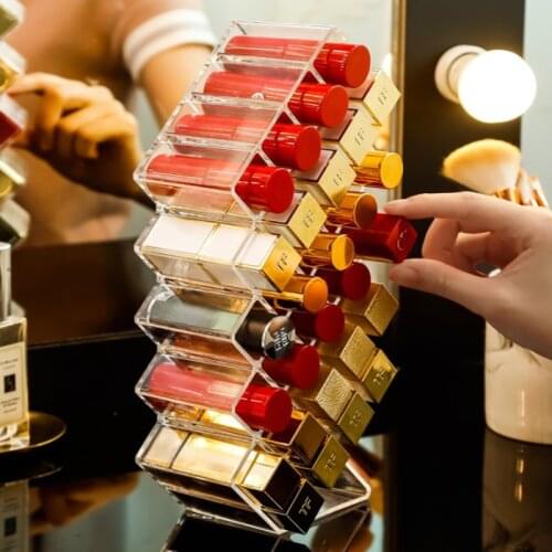 Transparent Lipstick Holder Storage Box Makeup Organizer 28 Grid Storage Box Acrylic Display Rack Stackable Plastic Box Bathroom