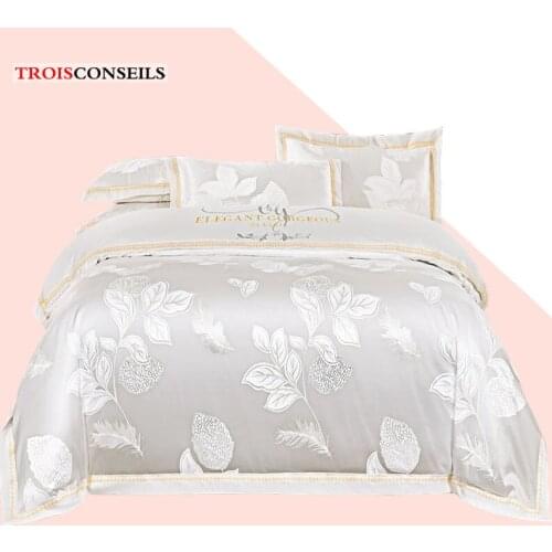 Luxury Egyptian Cotton Bedding Set Silky Satin Cream Duvet Cover Sets Queen King Size Bedding Set Comforter Cover Fitted Sheet