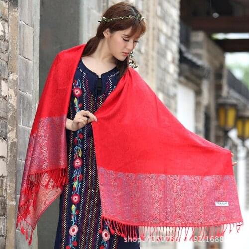 Ethnic Style Cashew Scarf Air Conditioning Shawl Dual-Use Super Jacquard Fringed Spring Summer Long Cotton Linen Women Foulard