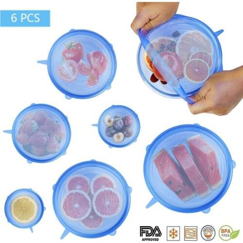 6/12pcs S6 Pcs Silicone Stretch Lids Reusable Airtight Food Wrap Covers Keeping Fresh Seal Bowl Stretchy Wrap Cover Kitchen Cook