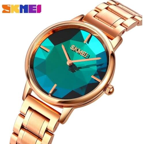 SKMEI High Quality Quartz Watch Women Luxury Brand Famous Diamond Cut Mirror Women Wristwatches Zegarek Damski