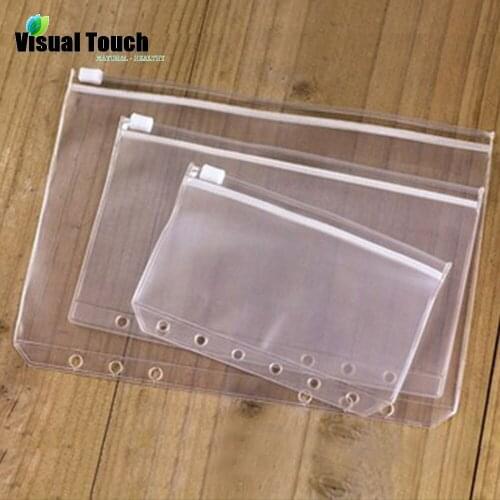 Visual Touch PVC A5/A6/A7 Zipper Bag Card Bills Bags Loose Leaf Storage Holder Pockets School Office Files Organizer Supplies
