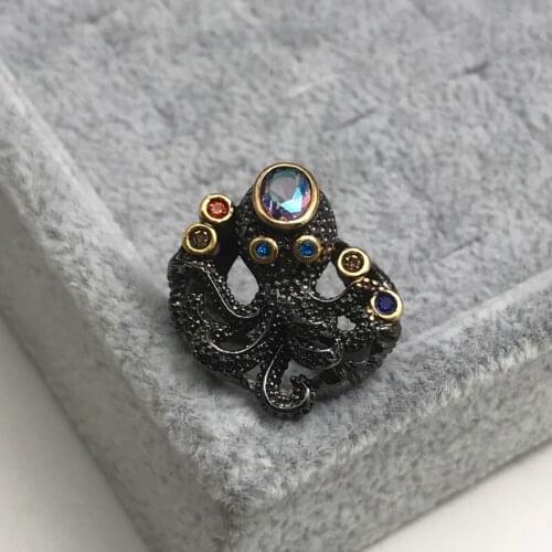 Unique Retro Octopus Rings Unusual Gothic Black Golden Squid Jewelry For Women Best Anniversary Gifts MENGYI