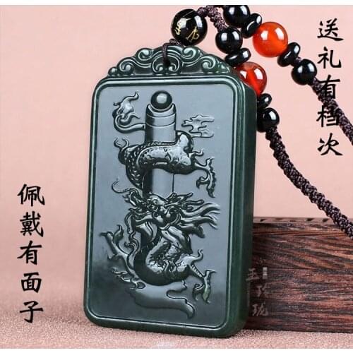 Imposing whirlabout Dragon Pillars Pendant Hanging Carven Amulet Nature Bottle Green Jade Lucky Churinga