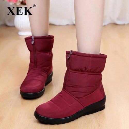XEK 2018 women snow boots winter warm boots thick bottom platform waterproof ankle boots women thick fur cotton shoes ZLL536