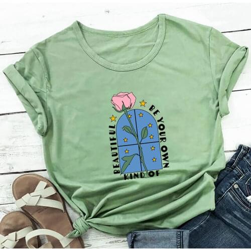 Be Your Own Kind of Beautiful Graphic Print 100%Cotton Women Tshirt Women Funny Summer Casual Short Sleeve Top Inspiration Tee