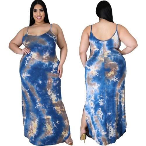 Plus Size Women Clothing Sexy Sleeveless Sling Milk Silk Temperament Commuter Printing Loose Maxi Dresses Wholesale Dropshipping