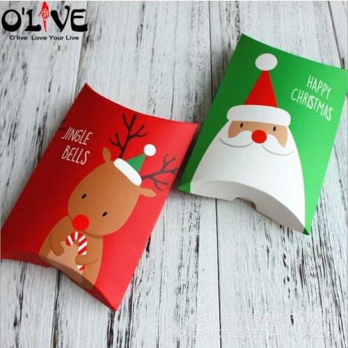 10 Pcs Christmas Gift Box Candy Paper Pillow Box Cookie Xmas New Year Party Favors Packaging Santa Claus Bonbonniere aDragees