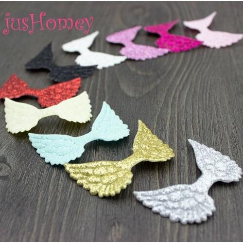 100pcs Sparkle Glitter Embossed Angel Wings Fabric Cutouts Cupid Wing for Baby Doll Making, Girl Hair Accessory, Scrapbook Decor