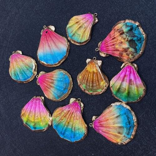 3pcs Natural Shell Pendant Rainbow Gradient Gold-plated Pattern Shell Necklace Jewelry Making DIY Fashion Jewelry Accessories
