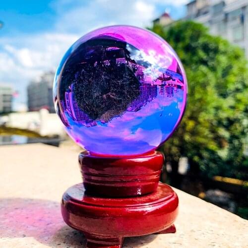 80MM K9 Purple Crystal Ball Photography Glass Crystal Spheres Magic Decorative Ball Display Feng Shui Gift Home Decor Wood Stand