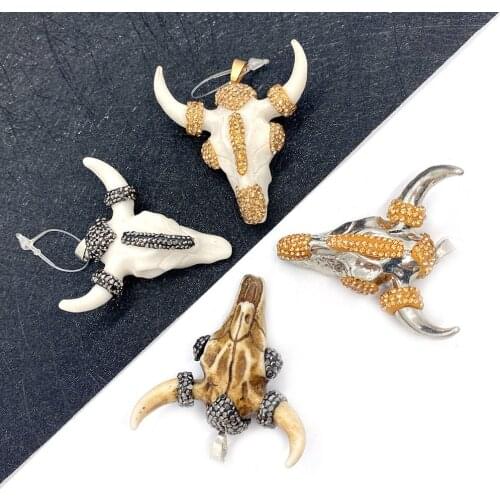 Acrylic Pendant Necklace Natural Stone Black White Jewelry Bull Head Shape DIY Making Necklace Accessories Charm Wholesale