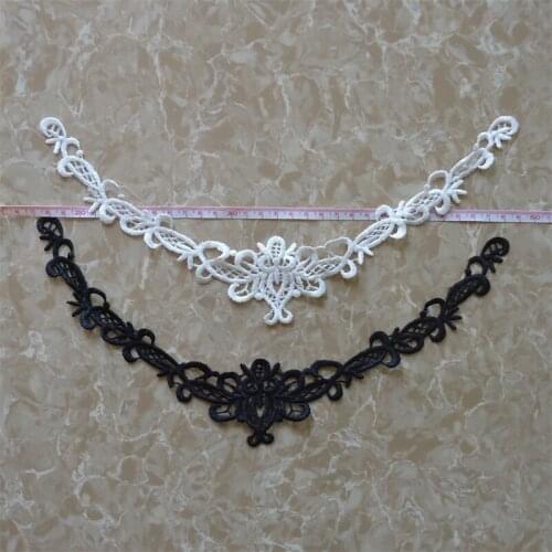 LP-DC21 White and black polyester Embroidery Collar Venise Lace Flowers Neckline Applique Trim, lace fabric sewing supplies