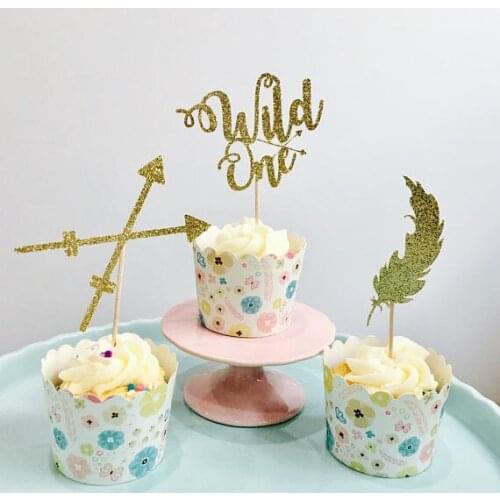 Glitter Wild one first birthday cupcake toppers baptism Christening party decoration doughnut foodtoothpicks