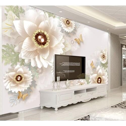 Large Mural Butterfly Jewelry Flower Wallpaper Mural 3d Photo Mural for Living Room Backdrop 3d Wall Murals 3D Flower Wall paper