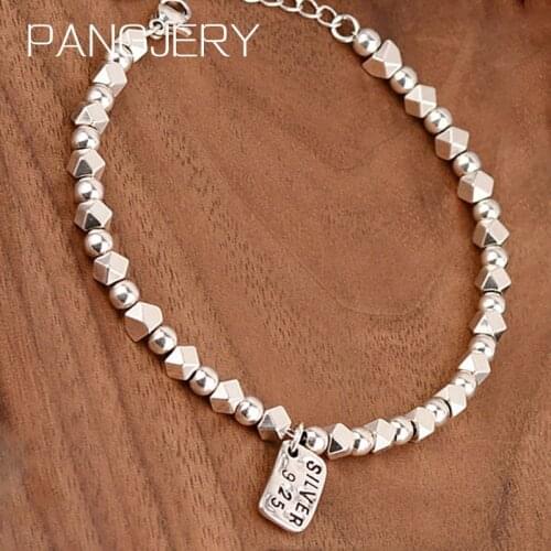 PANGJERY 925 Sterling Silver Bead Chain Bracelets for Women INS Fashion Elegant Creative Polygon Geometric Party Jewelry Gifts
