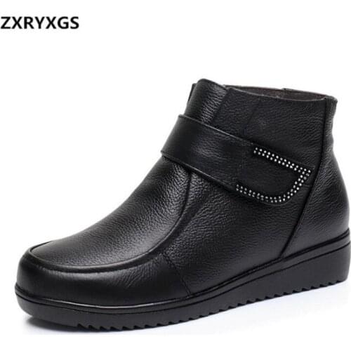 ZXRYXGS Brand Boots Comfort Warm Wool Boots Women Shoes Snow Boots 2019 New Winter Cowhide Non-slip Women Ankle Boots Large Size