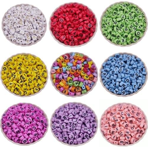 50Pcs 4*7mm Candy Color Mixed Letter Acrylic Beads Love Heart Loose Spacer Flat Beads For Jewelry Making Necklace Bracelet