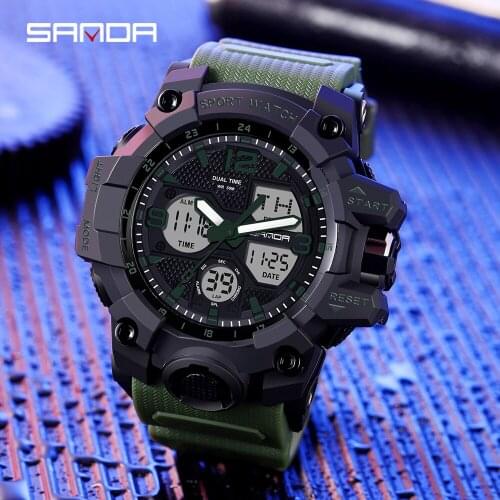SANDA Brand Luxury Military Sports Watches Men Quartz Analog LED Digital Clock Man Waterproof Dual Display Wristwatches Relogio